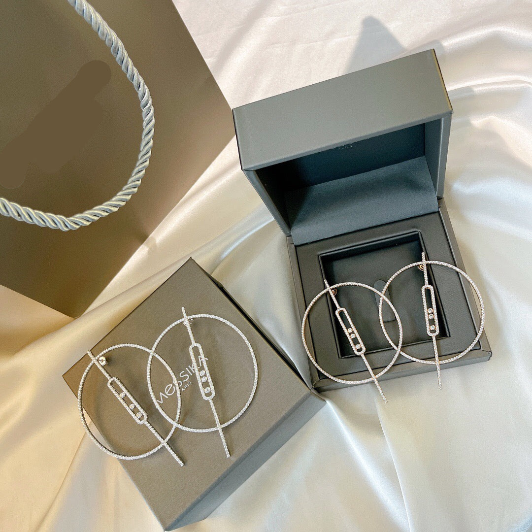 [Sprite Jewelry]Move Large Hoop Earrings, Three Sliding Diamonds