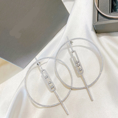 [Sprite Jewelry]Move Large Hoop Earrings, Three Sliding Diamonds