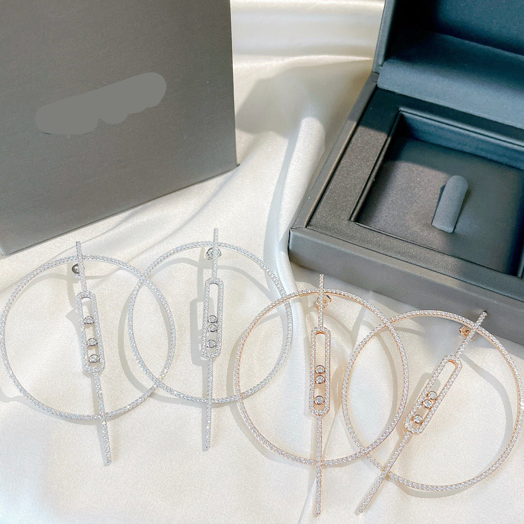 [Sprite Jewelry]Move Large Hoop Earrings, Three Sliding Diamonds