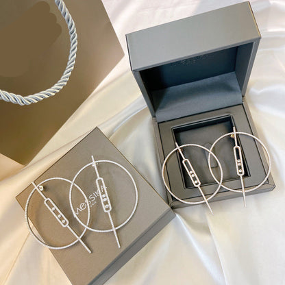 [Sprite Jewelry]Move Large Hoop Earrings, Three Sliding Diamonds