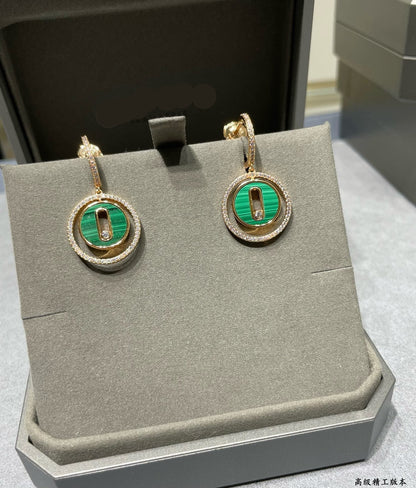 [Sprite Jewelry]LUCKY MOVE Sliding‑diamond C‑shape Ear Hoops