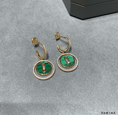[Sprite Jewelry]LUCKY MOVE Sliding‑diamond C‑shape Ear Hoops