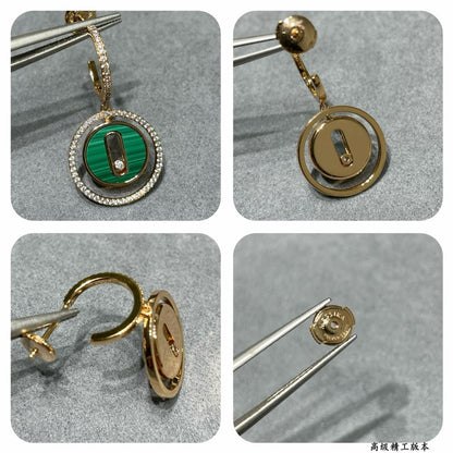 [Sprite Jewelry]LUCKY MOVE Sliding‑diamond C‑shape Ear Hoops