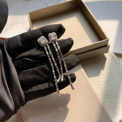 [Sprite Jewelry] Alix Long Drop Earrings, White Gold with Diamonds
