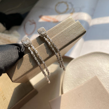 [Sprite Jewelry] Alix Long Drop Earrings, White Gold with Diamonds