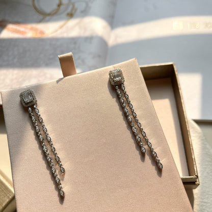 [Sprite Jewelry] Alix Long Drop Earrings, White Gold with Diamonds