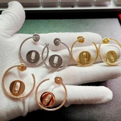 [Sprite Jewelry] Move Hoop Earrings, Yellow Gold Pave Diamonds with Moving Diamond