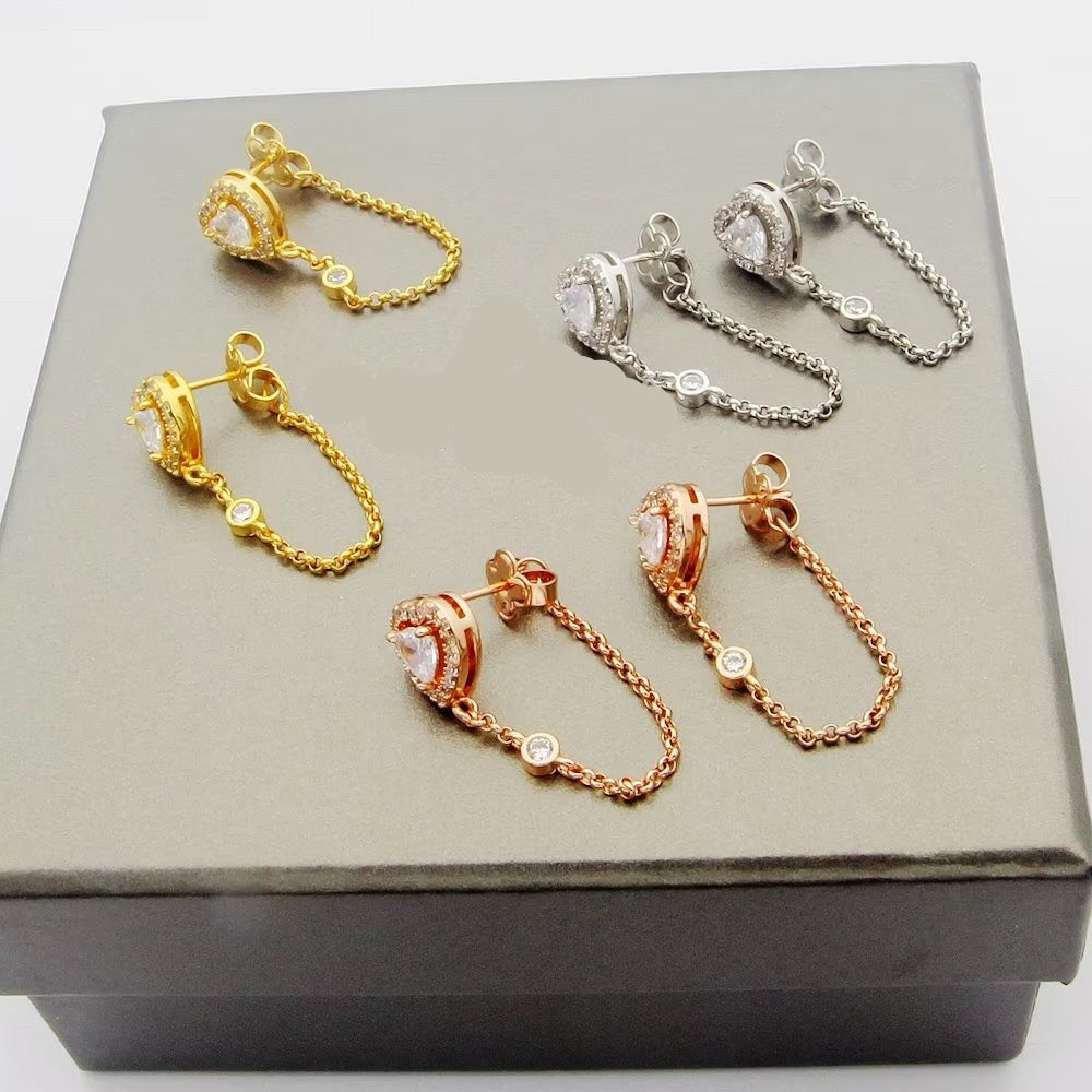 [Sprite Jewelry]My Twin Heart Chain Earrings