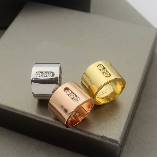 [Sprite Jewelry] Move Wide 3 Moving Diamonds Wide Band Ring