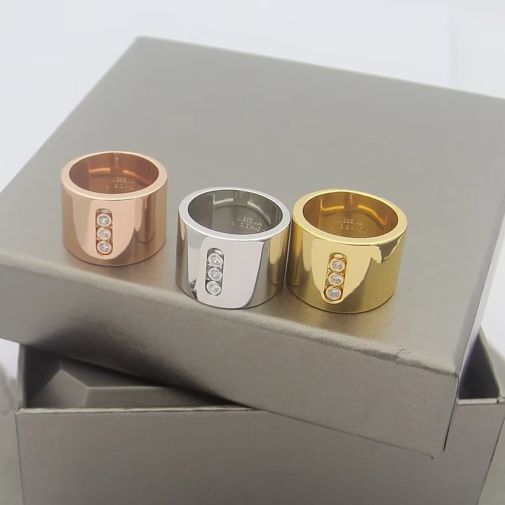 [Sprite Jewelry] Move Wide 3 Moving Diamonds Wide Band Ring