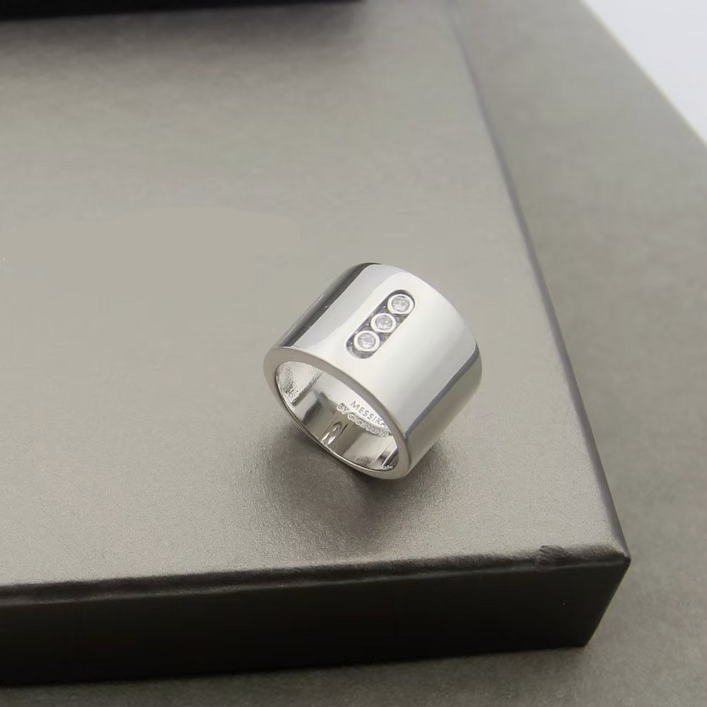 [Sprite Jewelry] Move Wide 3 Moving Diamonds Wide Band Ring