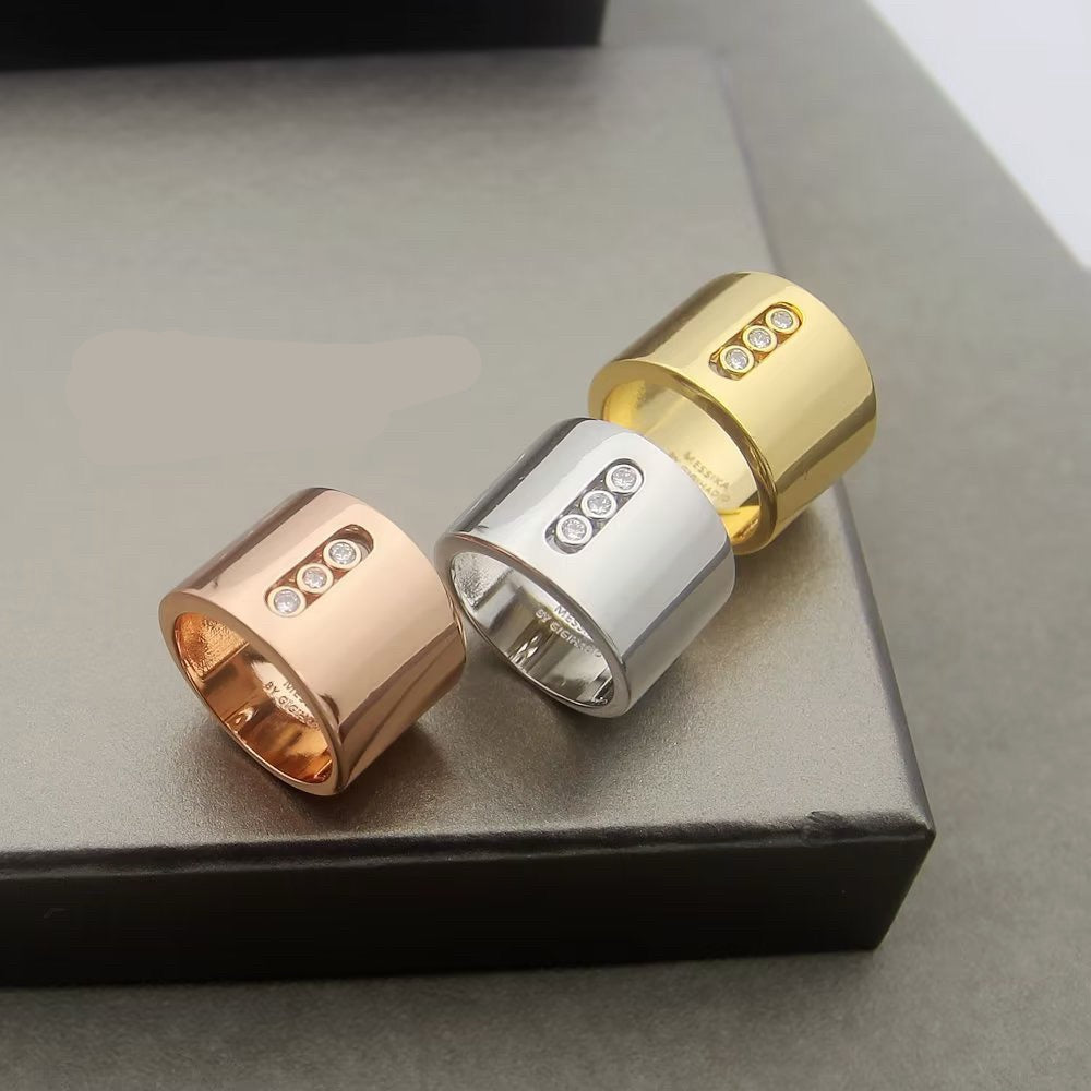 [Sprite Jewelry] Move Wide 3 Moving Diamonds Wide Band Ring