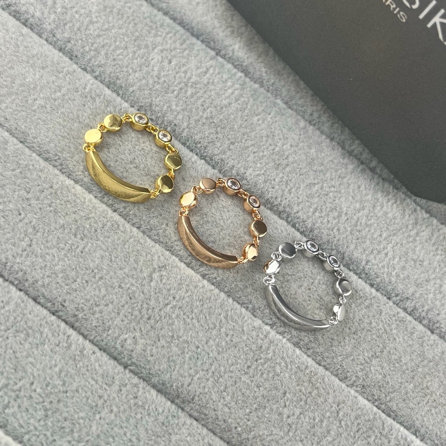 [Sprite Jewelry]Move Link Chain Ring with Two Moving Diamonds