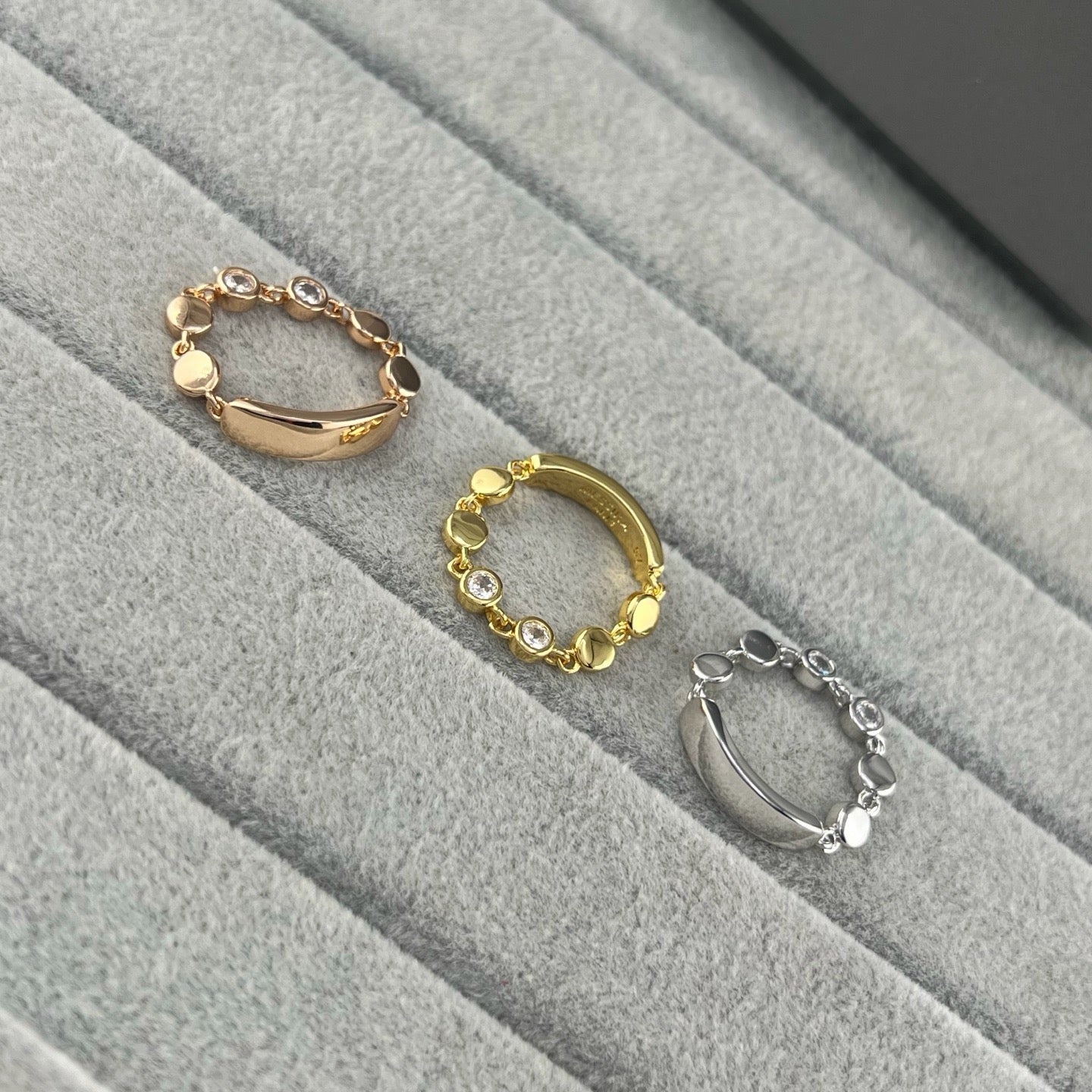 [Sprite Jewelry]Move Link Chain Ring with Two Moving Diamonds