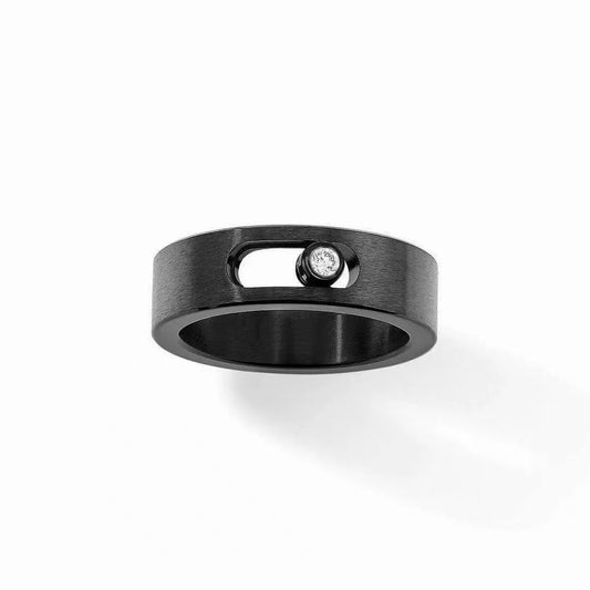 [Sprite Jewelry]Black Titanium Ring with Single Sliding Diamond (Men's Style)