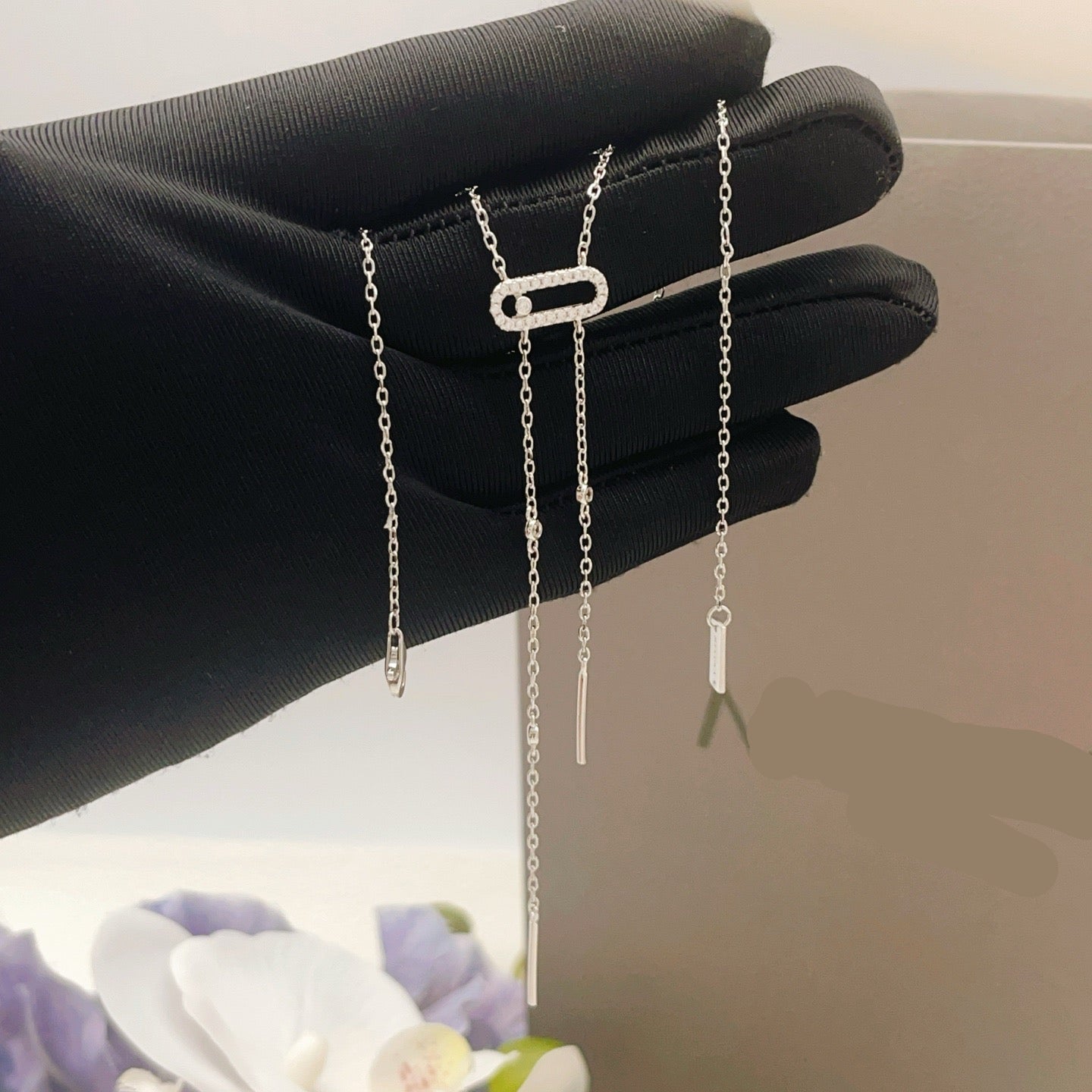 [Sprite Jewelry] Moderniste Pavé Diamond Lariat Tie Necklace