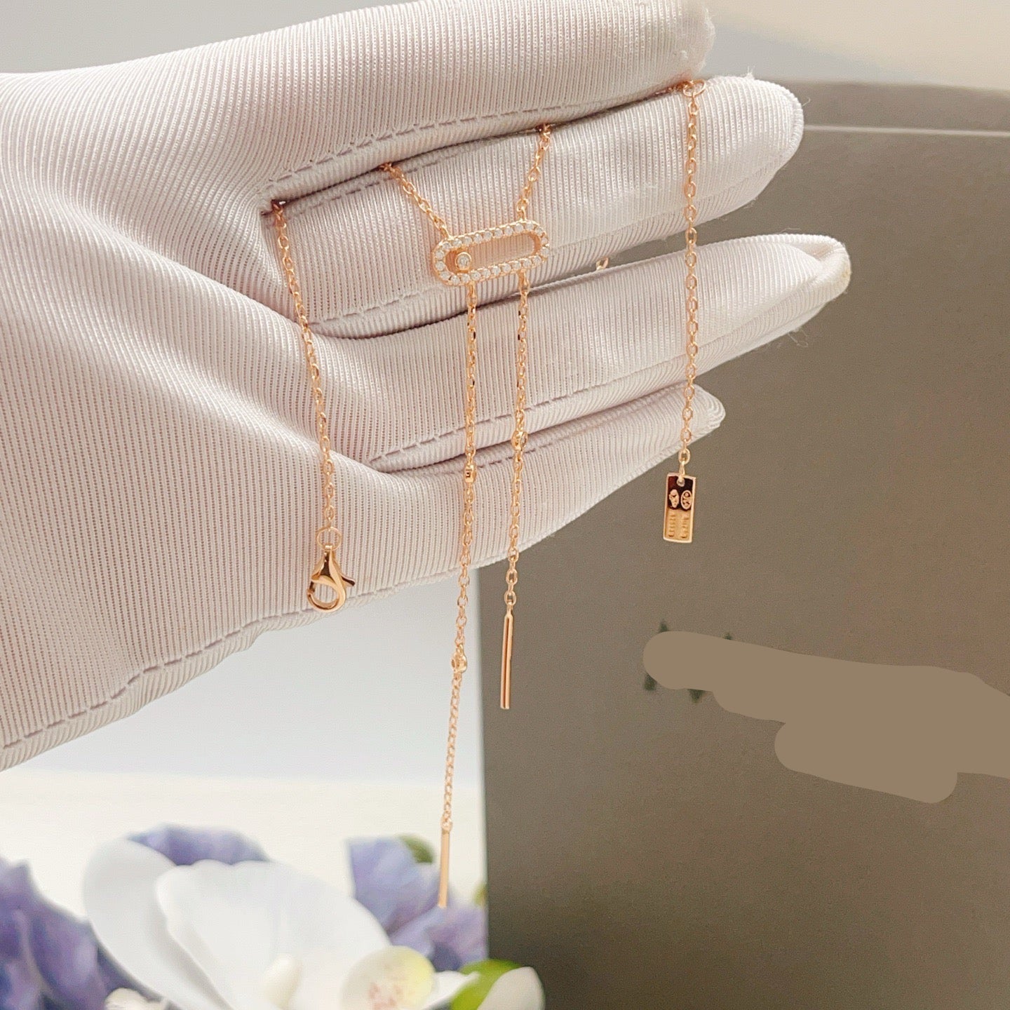 [Sprite Jewelry] Moderniste Pavé Diamond Lariat Tie Necklace
