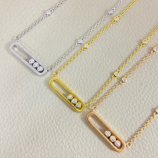 [Sprite Jewelry] Baby Move Pavé Diamond‑Set Three‑Stone Sliding Necklace