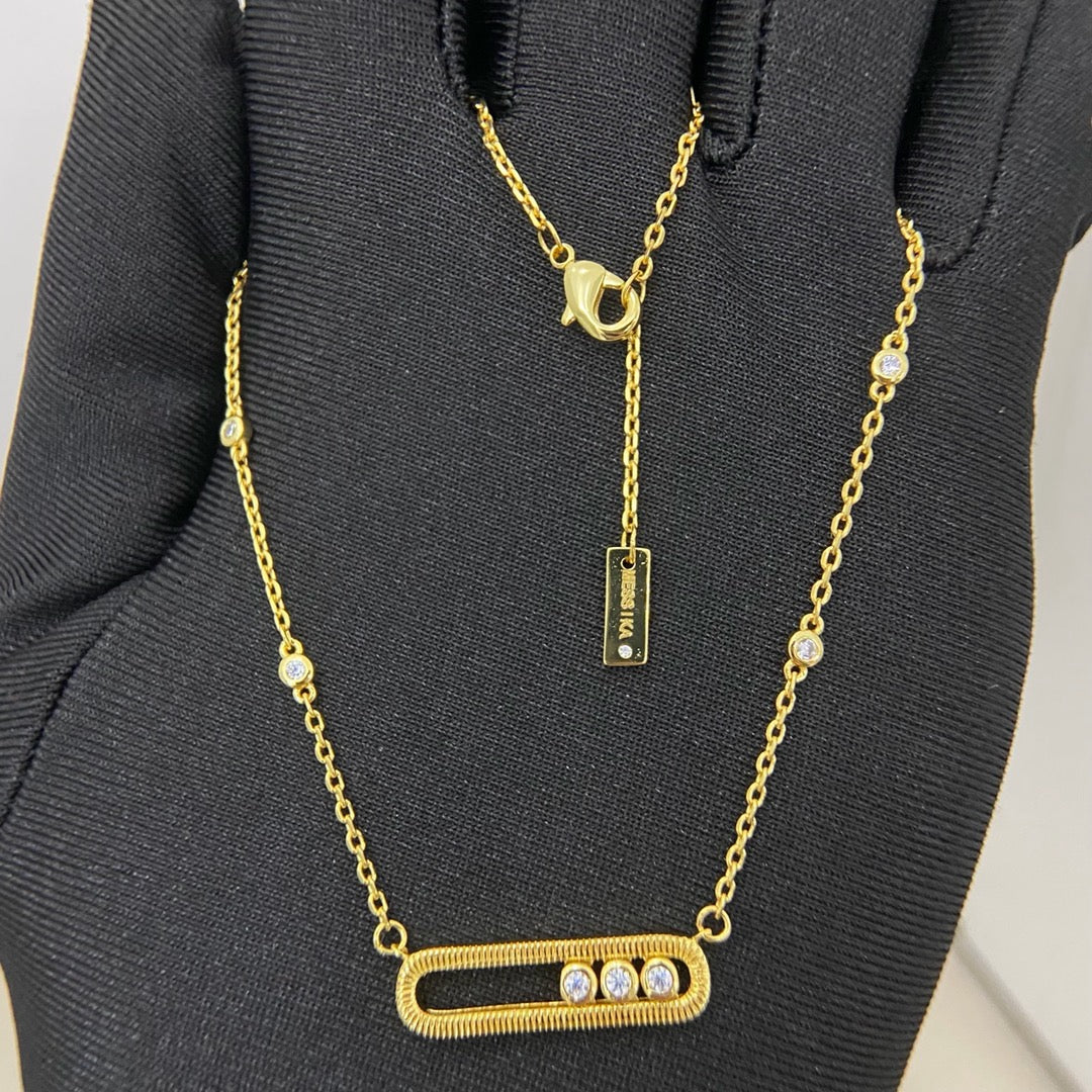 [Sprite Jewelry] Baby Move Pavé Diamond‑Set Three‑Stone Sliding Necklace