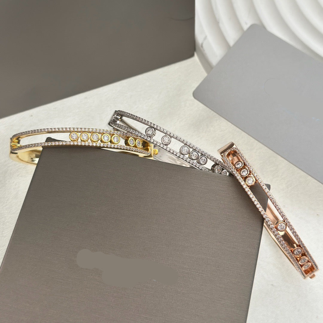 [Sprite Jewelry]Move Classique 7‑Moving‑Diamond Bangle, Double‑Row Pavé Setting