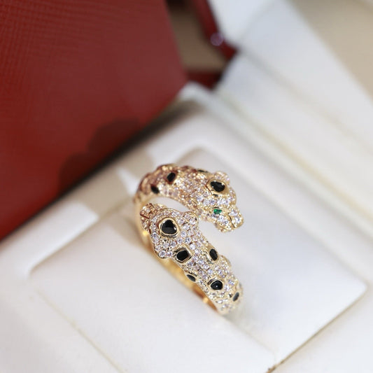 ¡®SpriteJewelry¡¯Double‑Panther‑Head Full‑Pavé Diamond Open Ring