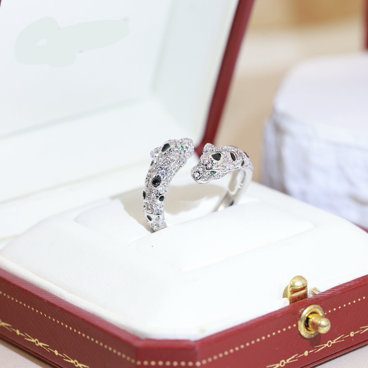¡®SpriteJewelry¡¯Double‑Panther‑Head Full‑Pavé Diamond Open Ring