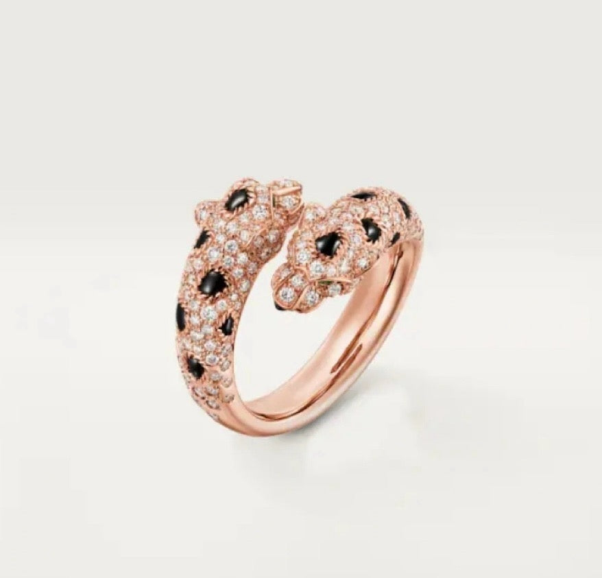 ¡®SpriteJewelry¡¯Double‑Panther‑Head Full‑Pavé Diamond Open Ring