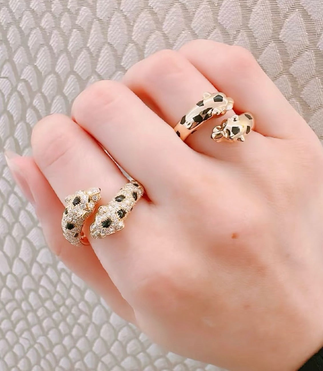 ¡®SpriteJewelry¡¯Double‑Panther‑Head Full‑Pavé Diamond Open Ring
