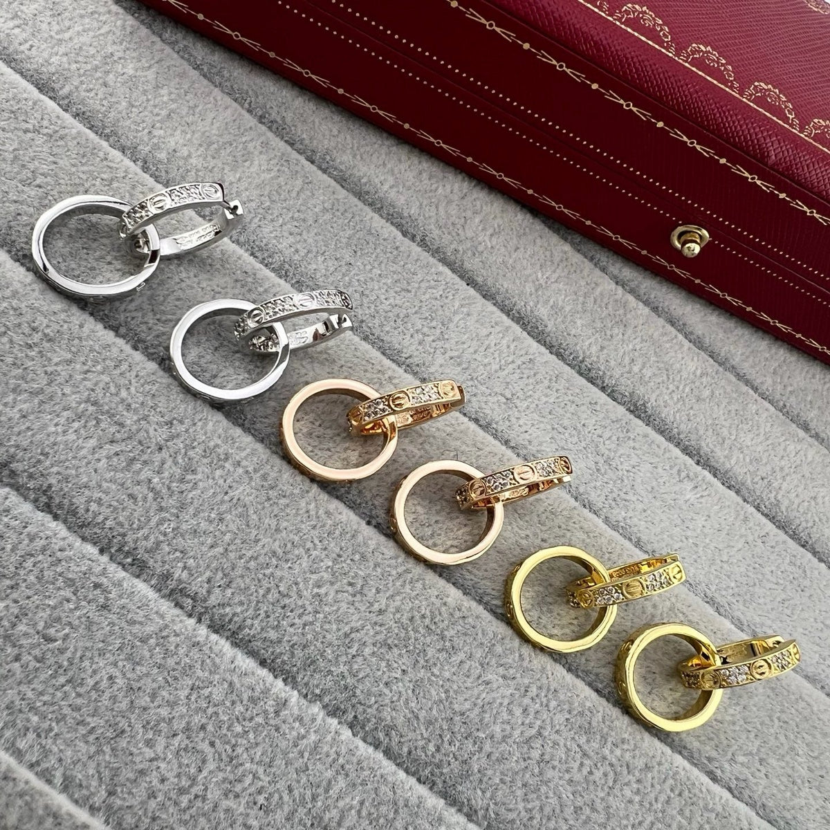 ¡®SpriteJewelry¡¯LOVE‑Collection Screw‑Motif Half‑Pavé Double‑Hoop Earrings
