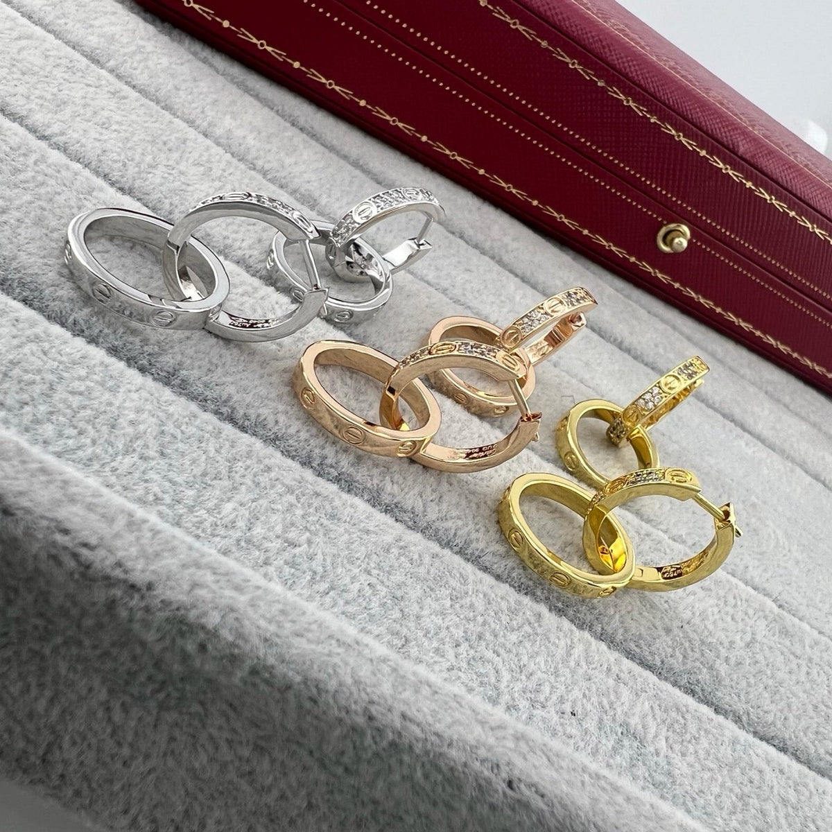 ¡®SpriteJewelry¡¯LOVE‑Collection Screw‑Motif Half‑Pavé Double‑Hoop Earrings