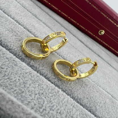 ¡®SpriteJewelry¡¯LOVE‑Collection Screw‑Motif Half‑Pavé Double‑Hoop Earrings