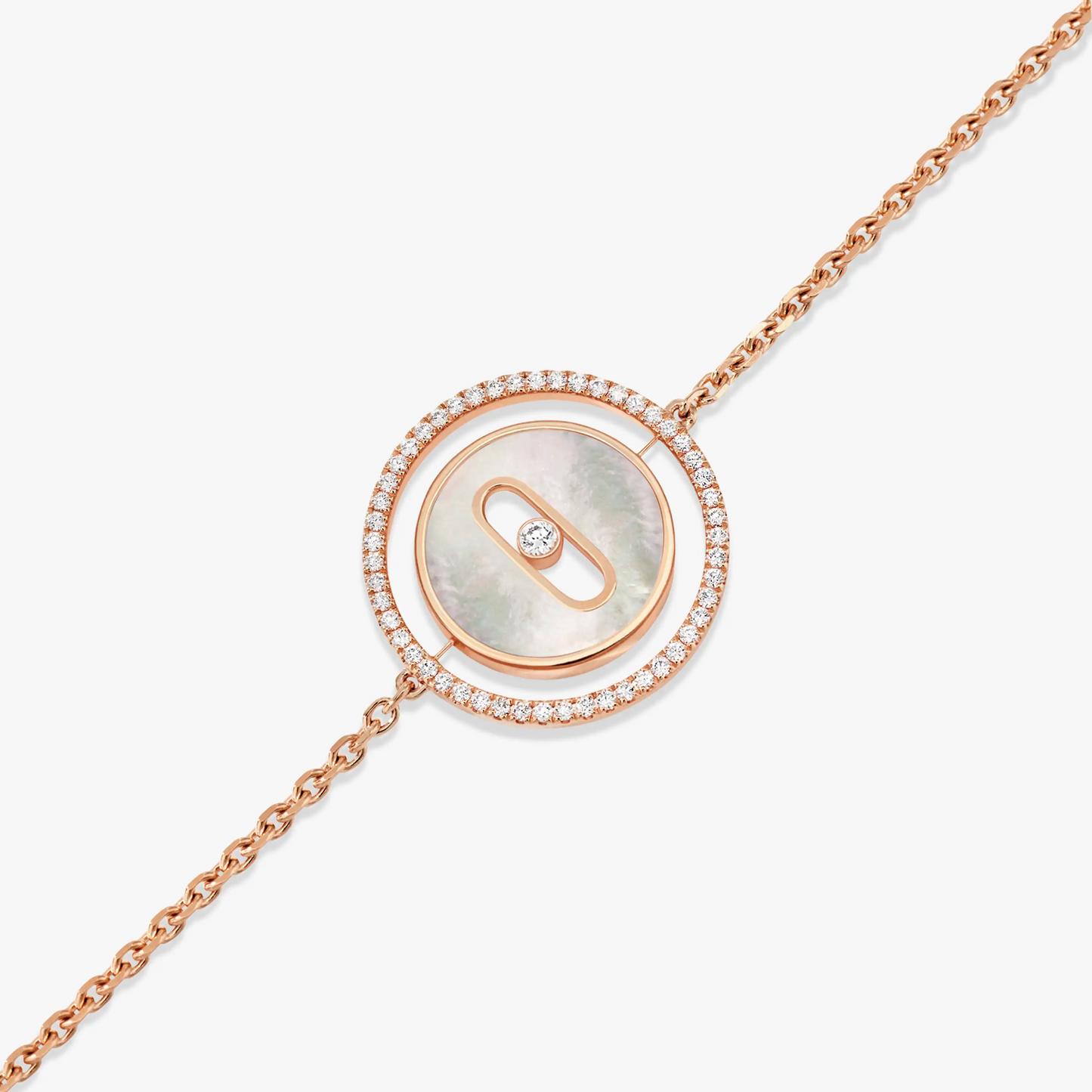 [Sprite Jewelry]LUCKY MOVE WHITE MOTHER OF PEARL PINK GOLD DIAMOND BRACELET(Adjustable)