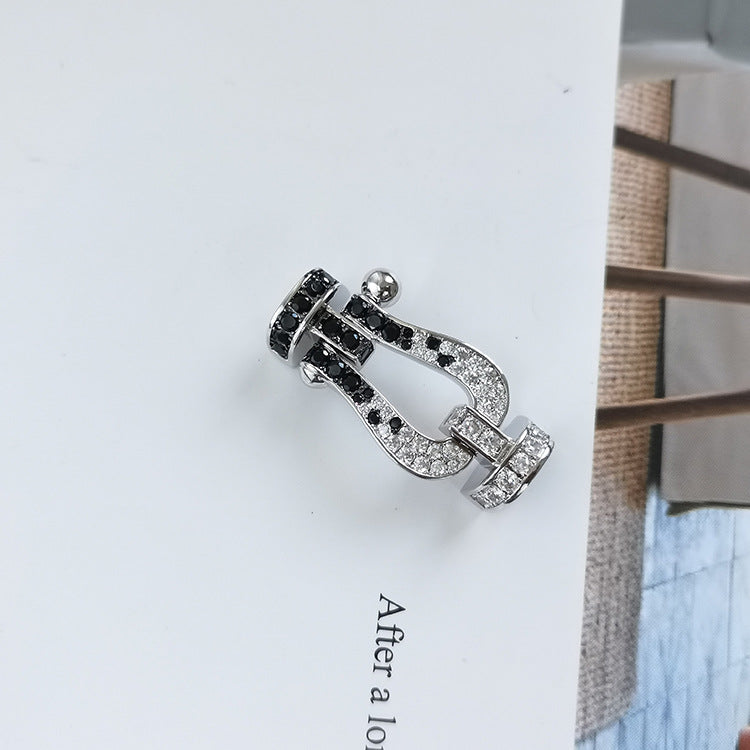 ¡®Sprite Jewelry¡¯FORCE LARGE HORSESHOE BLACK WHITE DIAMOND BRACELET SILVER