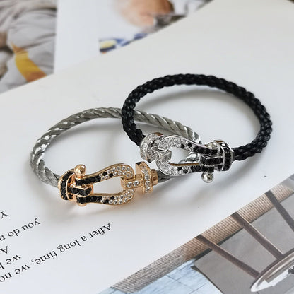 ¡®Sprite Jewelry¡¯FORCE LARGE HORSESHOE BLACK WHITE DIAMOND BRACELET ROSE GOLD