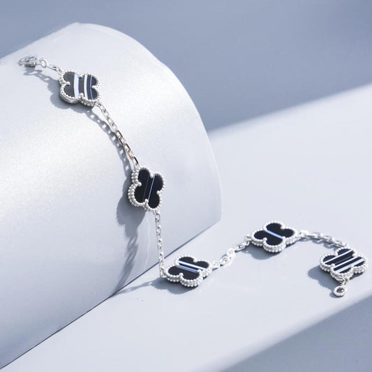 ¡®Sprite Jewelry¡¯CLOVER 5 MOTIF VEINED ONYX BRACELET SILVER