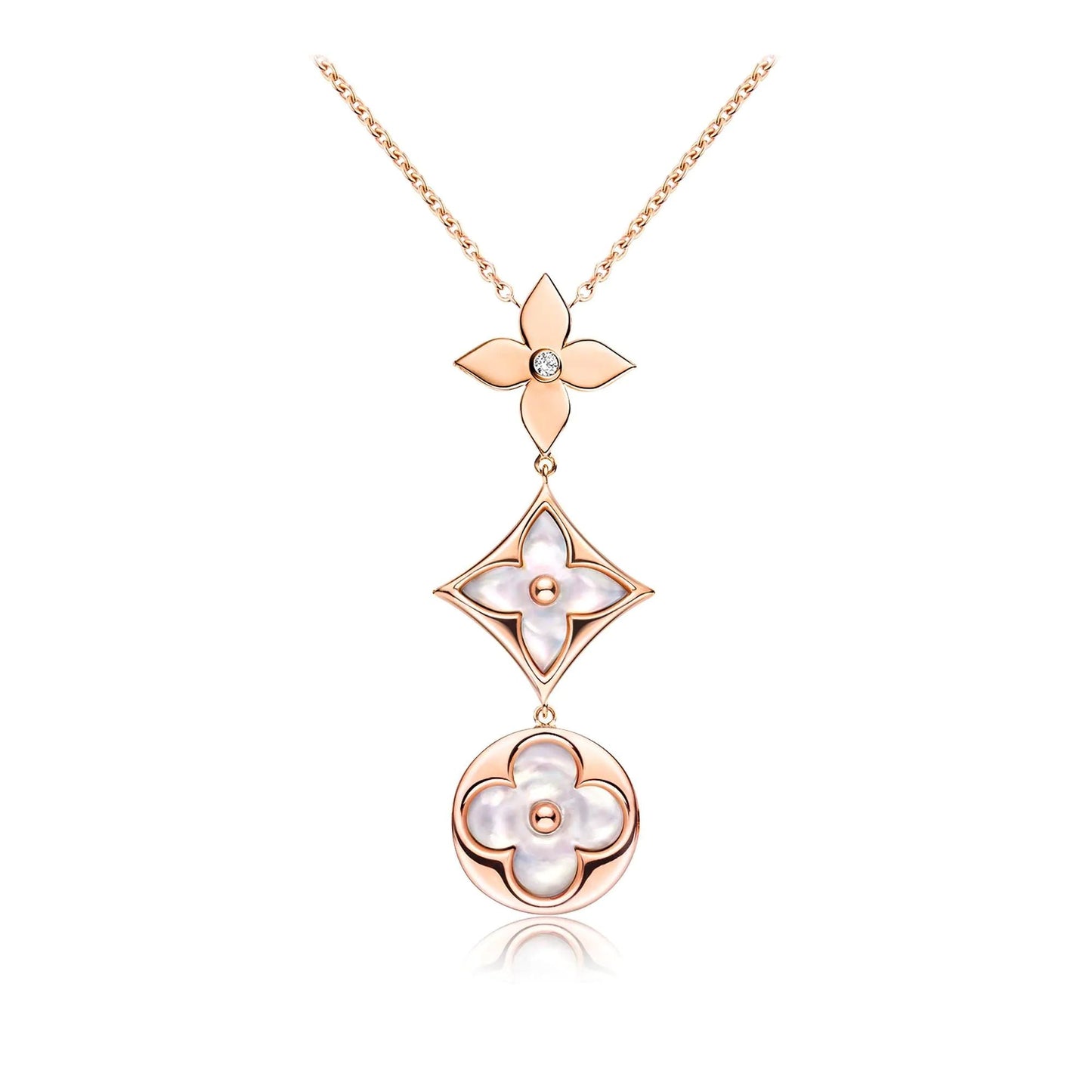 ¡®Sprite Jewelry¡¯COLOR BLOSSOM LARIAT NECKLACE PINK GOLD WHITE MOTHER PEARL AND DIAMOND