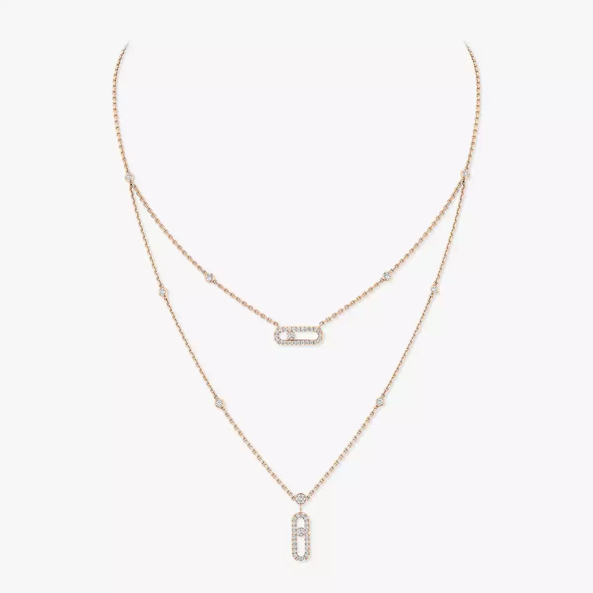 [Sprite Jewelry]2 Rows Rose Gold Diamond Pave_ Necklace Move Uno